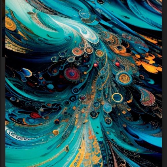 Modern turquoise color with orange touch wavy abstract wall art print - Picture 4 of 4